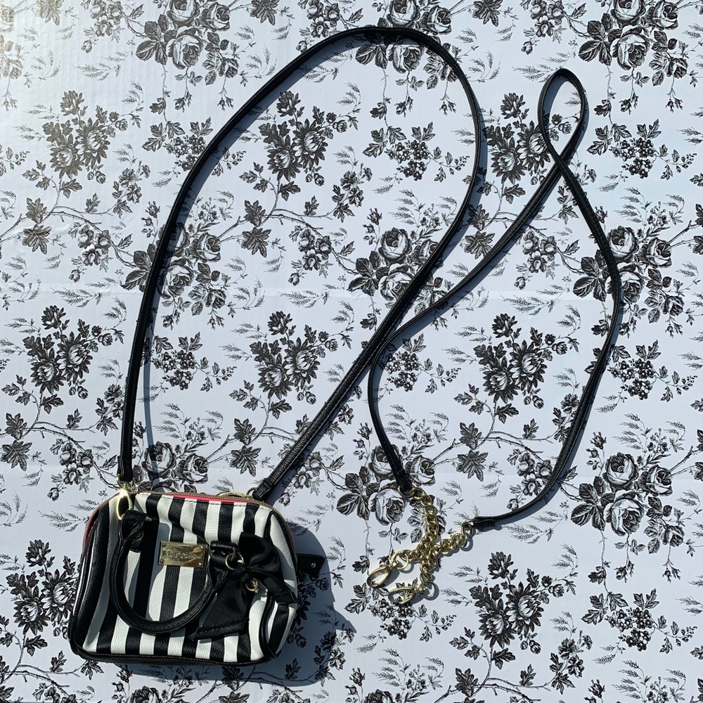 Black White Striped Betsey Johnson Crossbody Purse